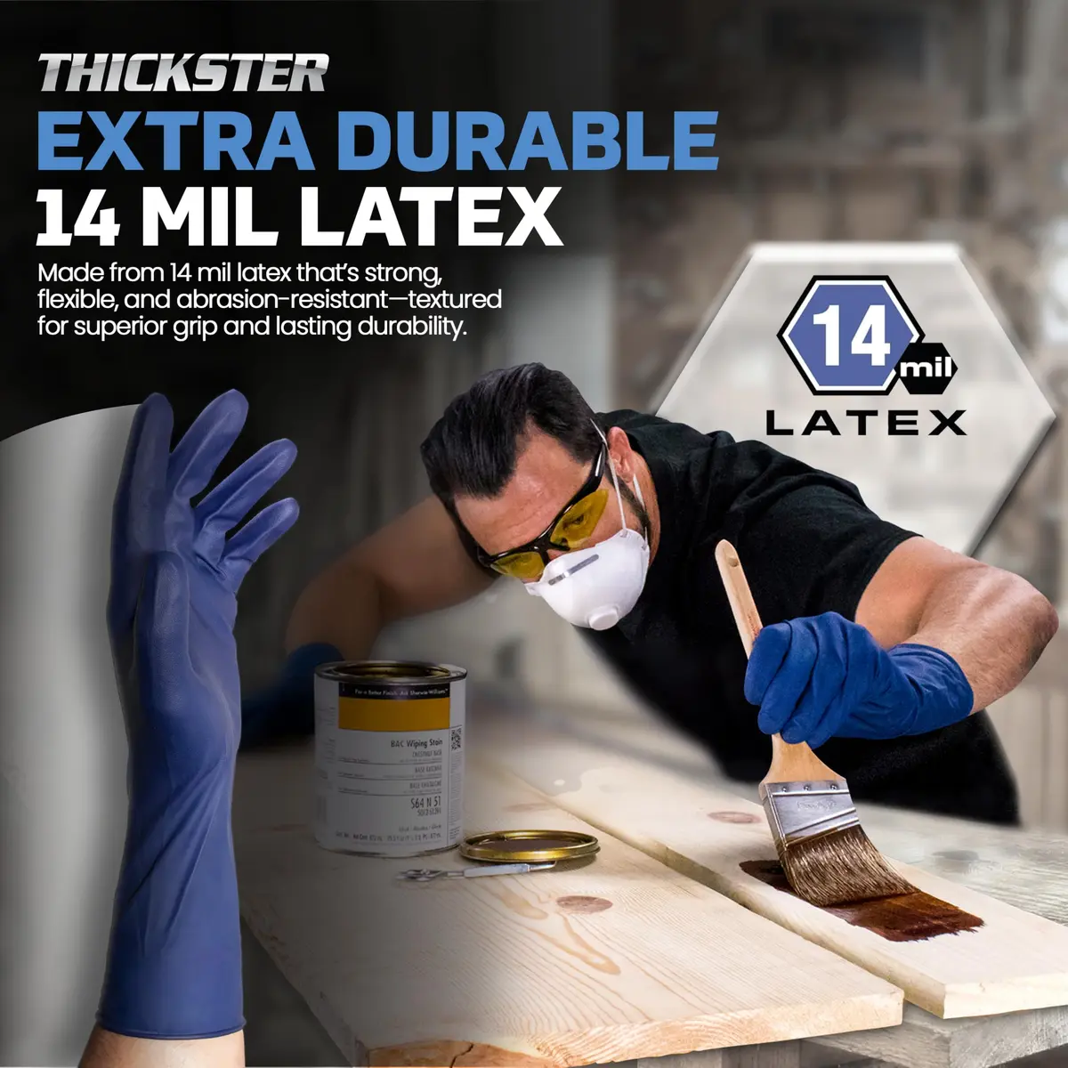 SAS Thickster Powder Free Latex Gloves Extra Large | Exam Grade 14 Mil, 50 Gloves - view 5