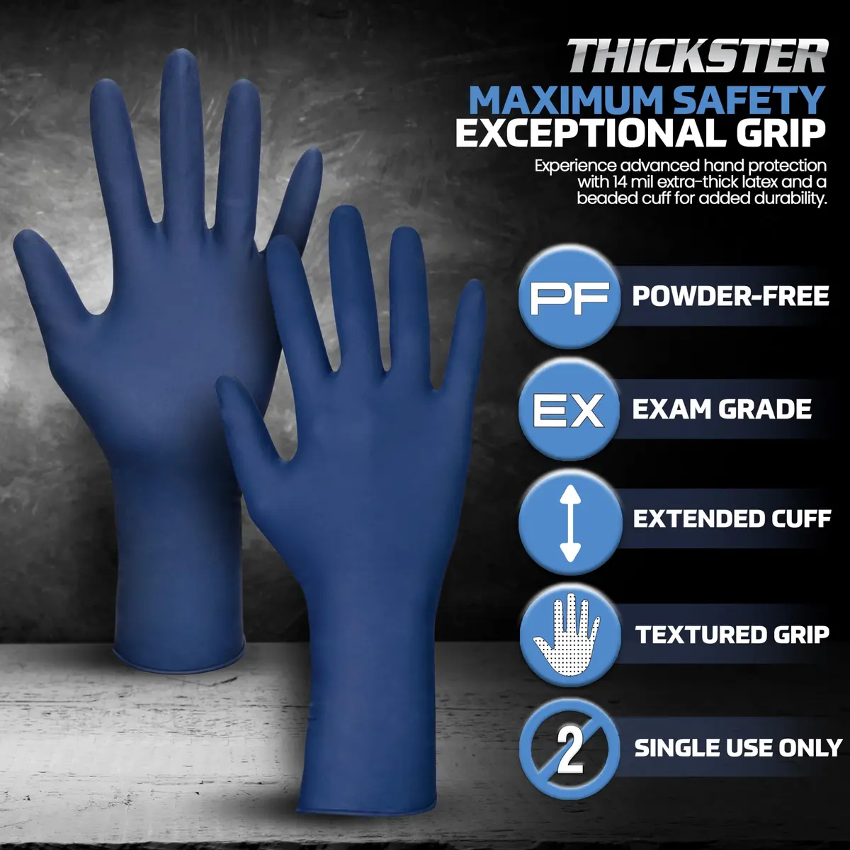 SAS Thickster Powder Free Latex Gloves Extra Large | Exam Grade 14 Mil, 50 Gloves - view 2