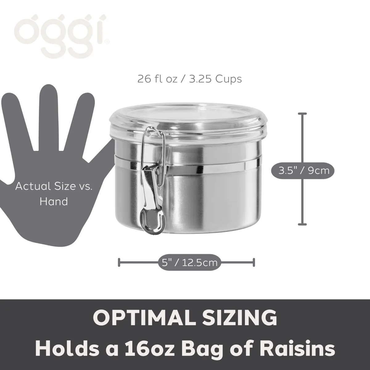 Oggi Stainless Steel Kitchen Canister 26 fl oz | Airtight Food Storage Container with See-Thru Lid - view 5