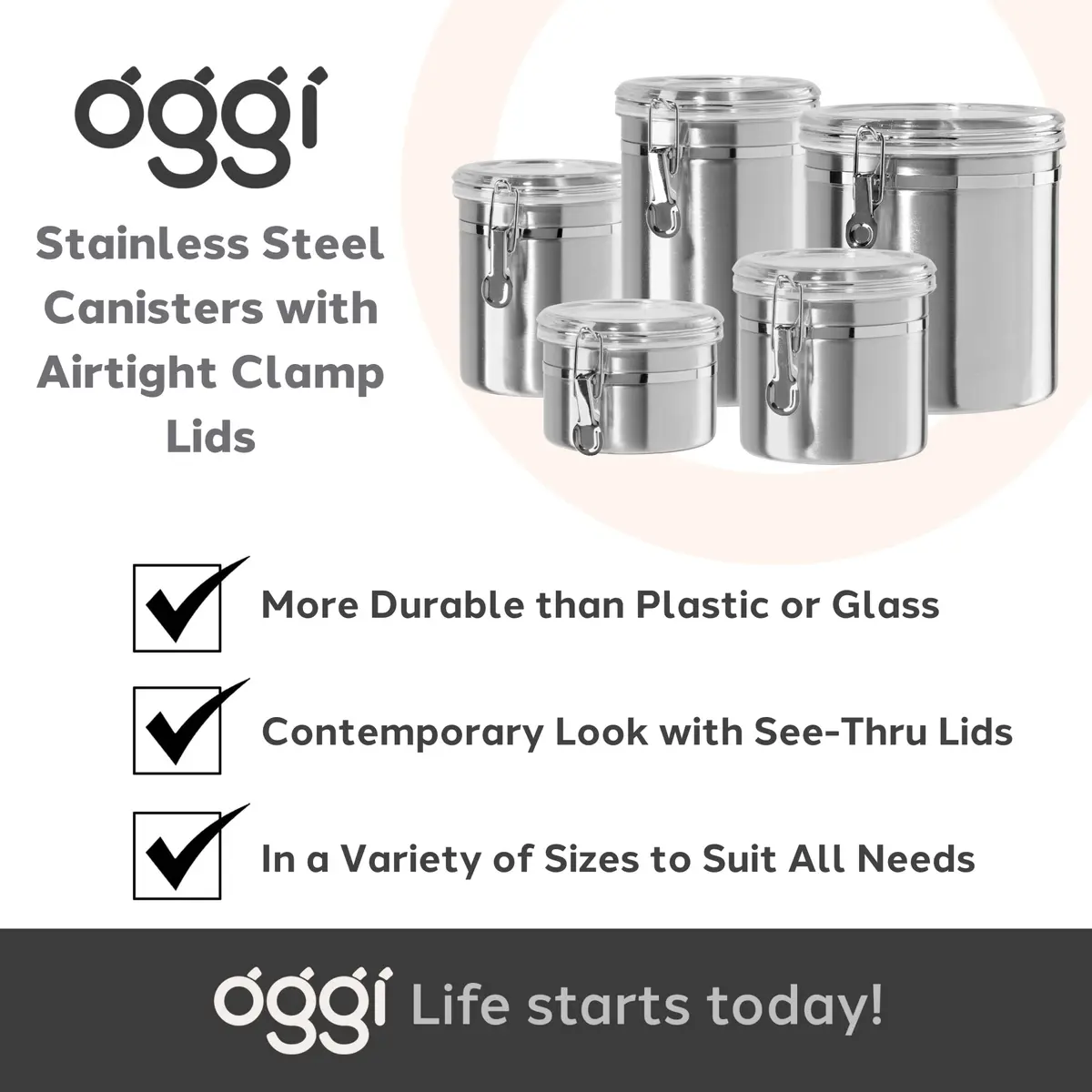 Oggi Stainless Steel Kitchen Canister 26 fl oz | Airtight Food Storage Container with See-Thru Lid - view 7