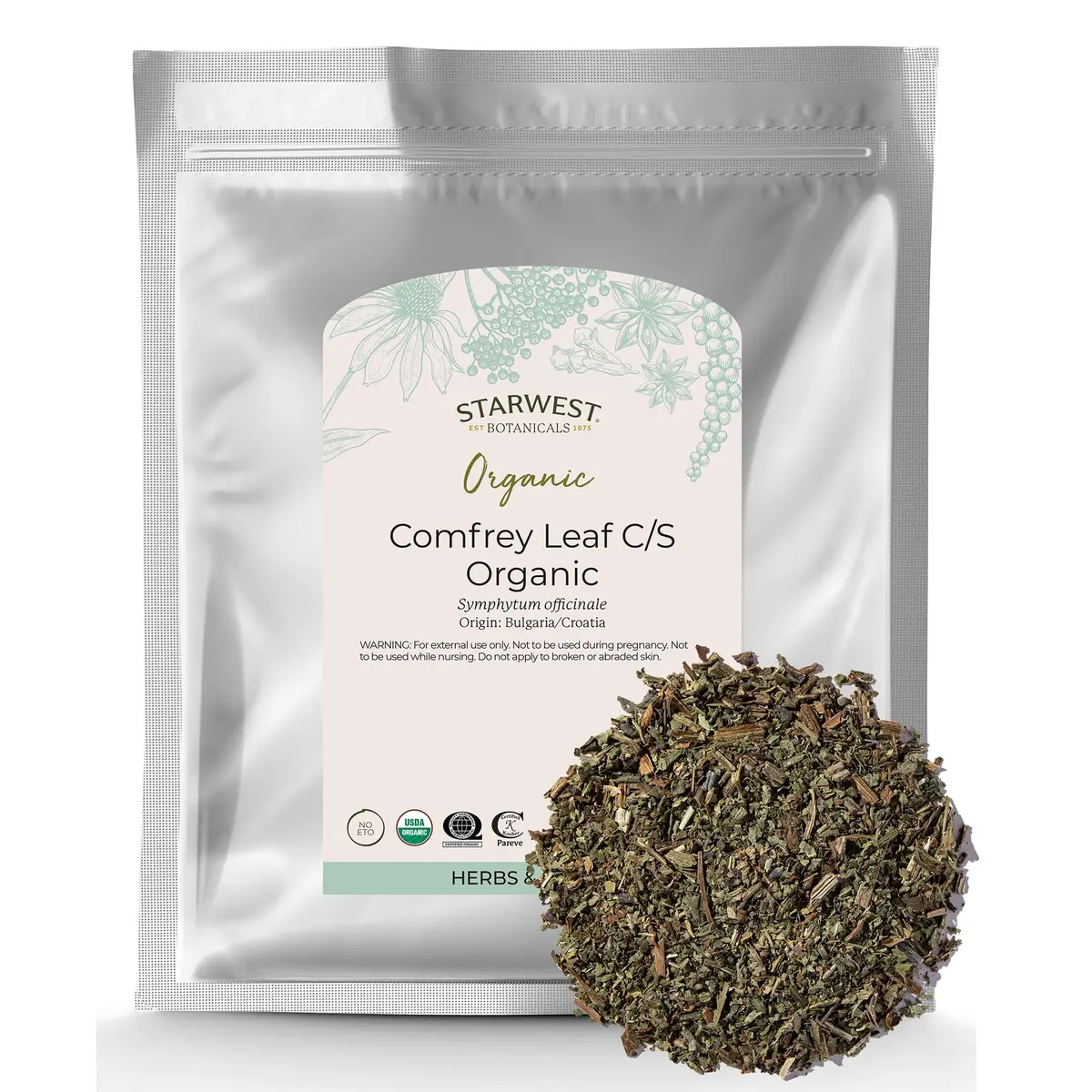 Starwest Botanicals Organic Comfrey Leaf Cut and Sifted 16 Ounce (1 lb) | Herbal Topical & Infusion Use - main product image