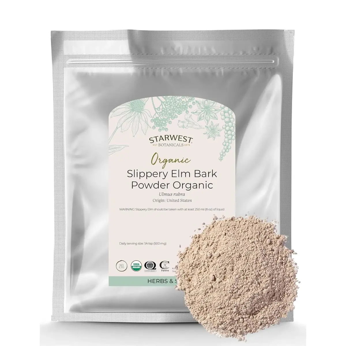 Starwest Botanicals Organic Slippery Elm Bark Powder 454g (1 lb) | Traditional Herb for Tea & Recipes - main product image