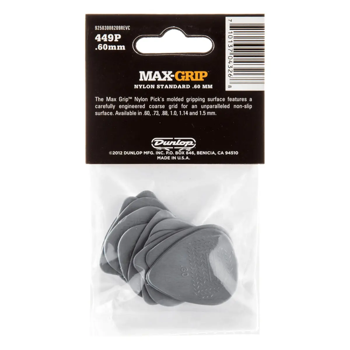 Jim Dunlop Max-Grip Nylon Standard Guitar Picks - Light Grey, .88mm (72 Pack) - view 2