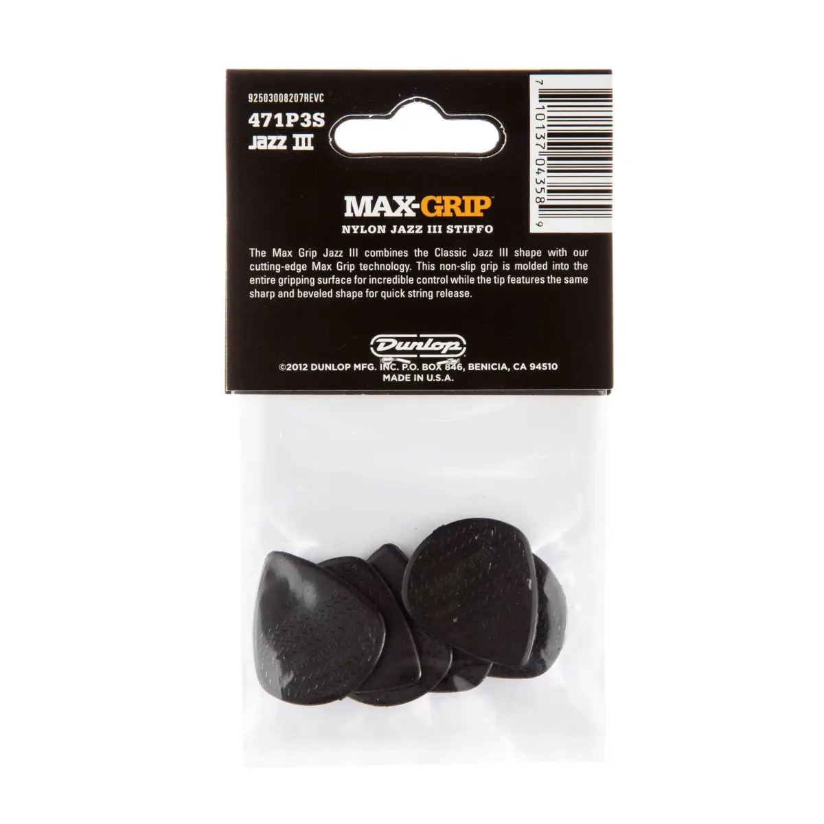 Jim Dunlop Max-Grip Jazz III Stiffo Picks 1.38mm (6 Pack) | Precision Control for Guitarists - view 5