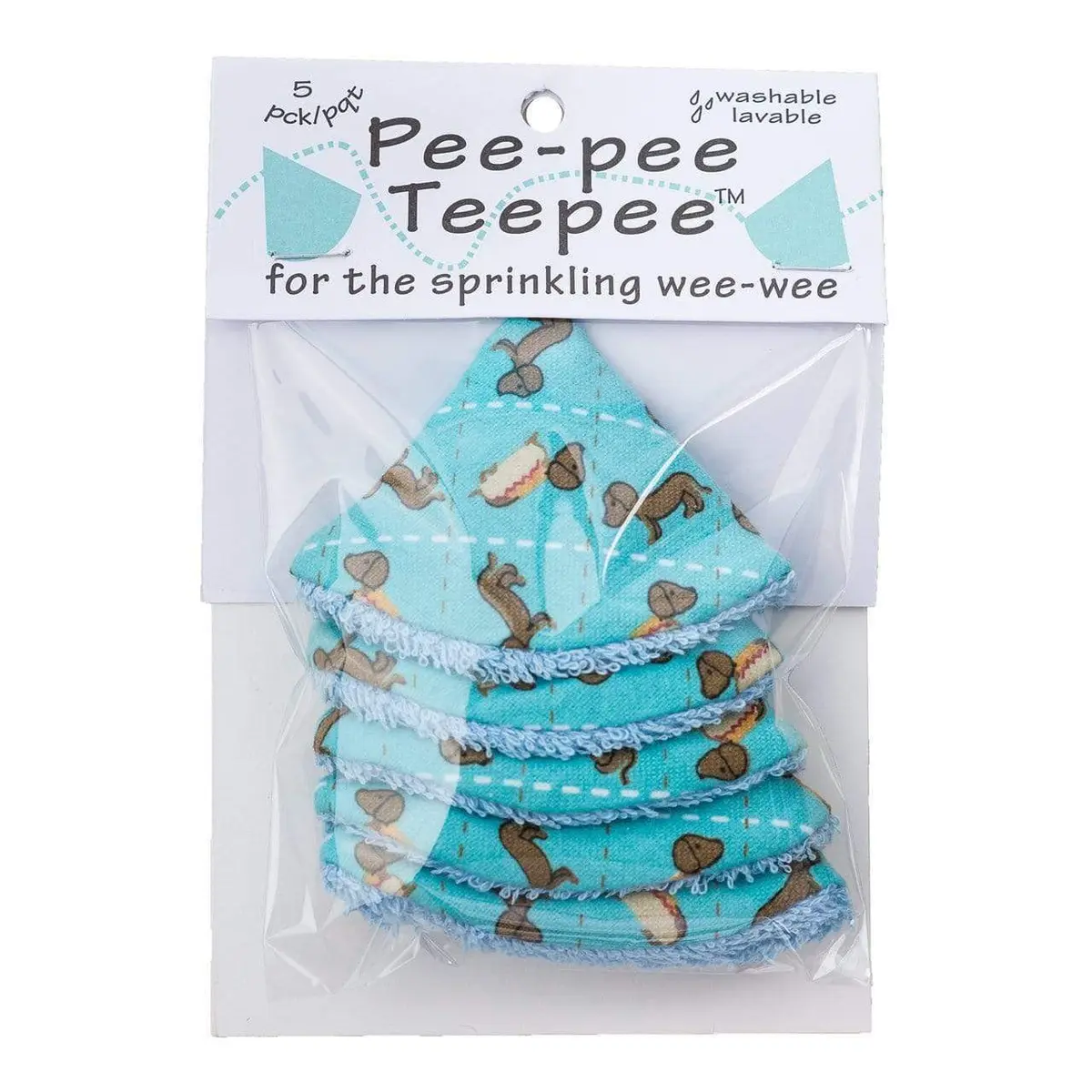 Beba Bean Pee Pee Teepee for Baby Boy - 5 Pack Wiener Dog Pattern | Reusable Cotton Diaper Changing Shields - view 2
