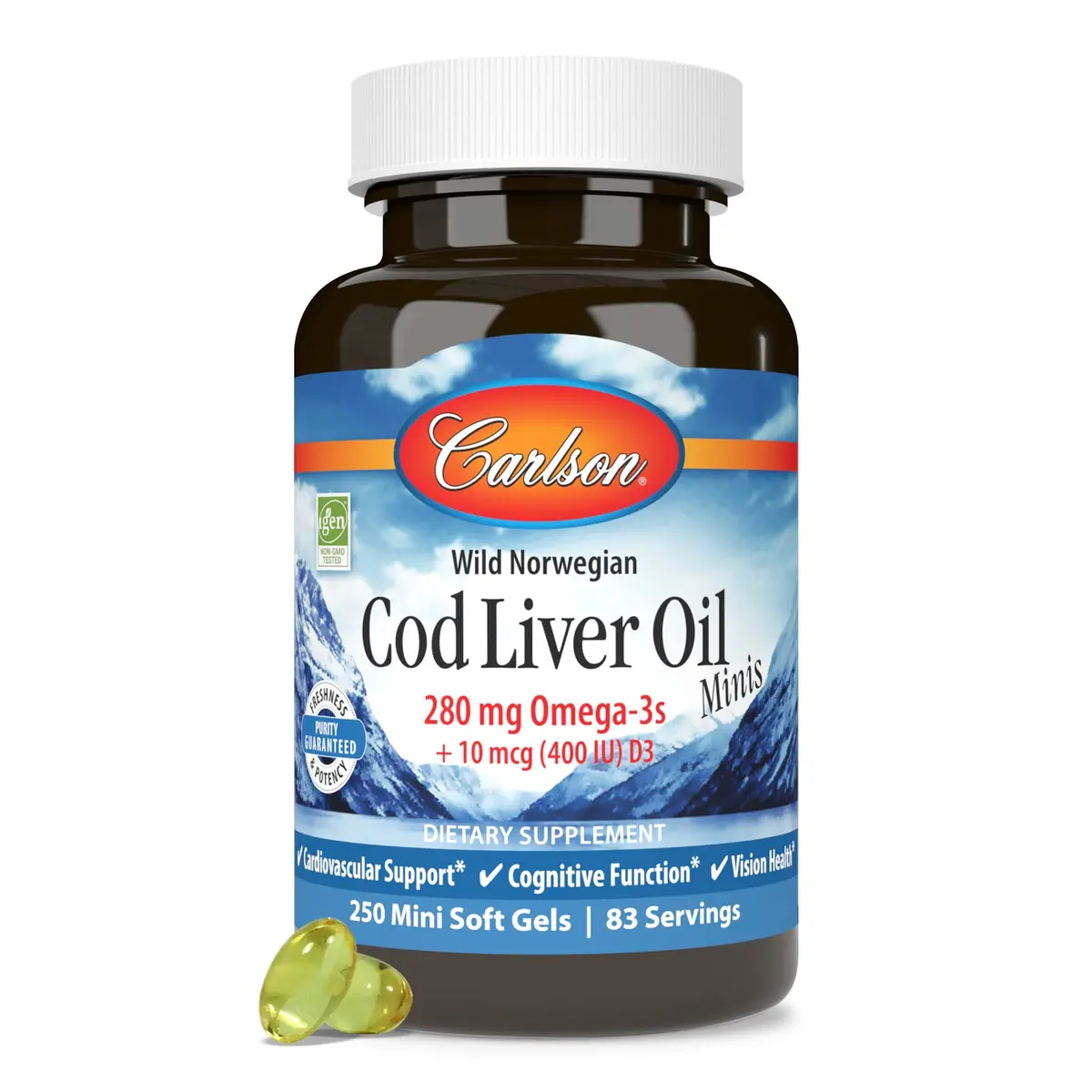 Carlson Cod Liver Oil Minis 280 mg Omega-3s + Vitamins A & D3 | 250 Mini Softgels (250 Count) - view 5