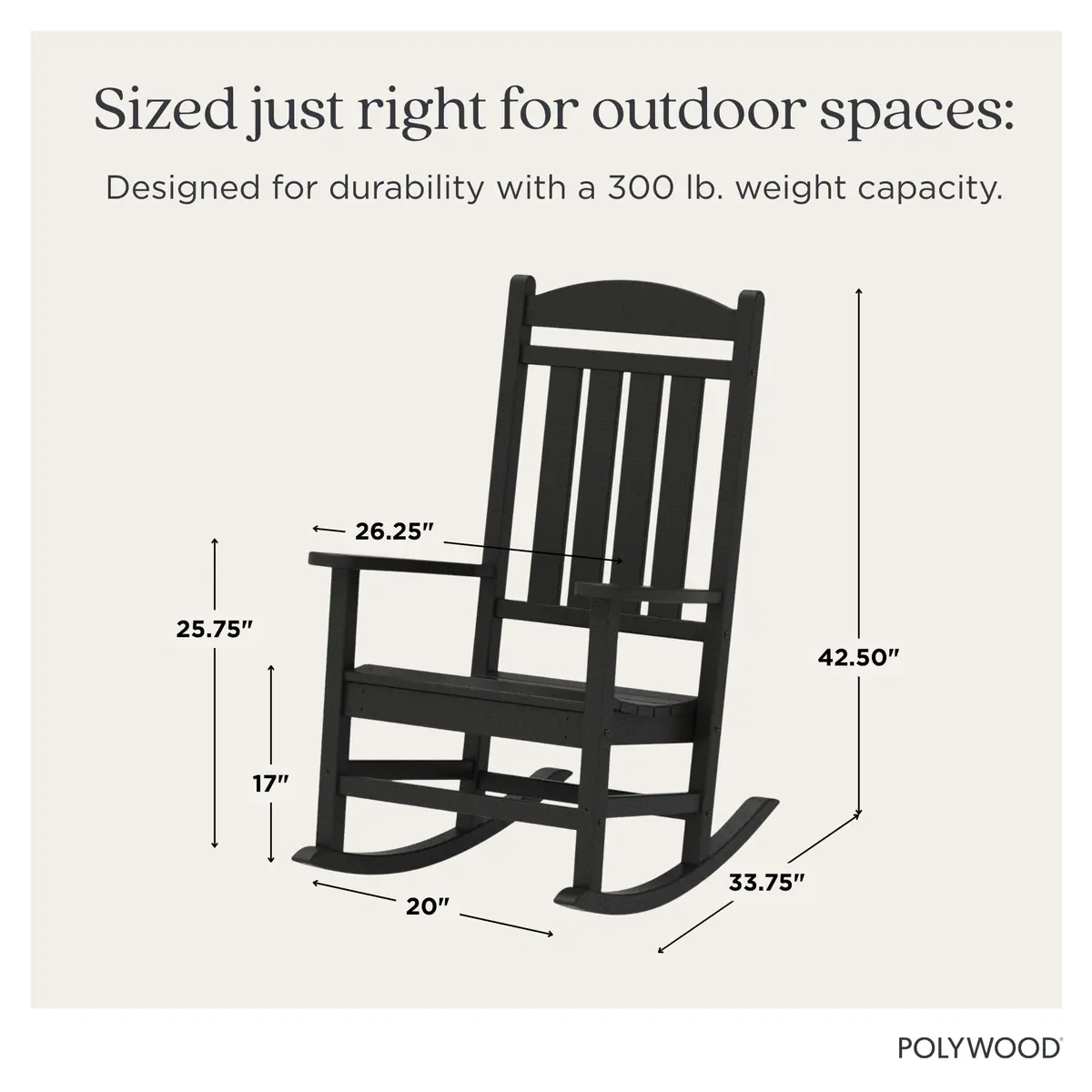Polywood Presidential Rocking Chair in Black | Durable HDPE Outdoor Furniture (70-120 chars) - view 3