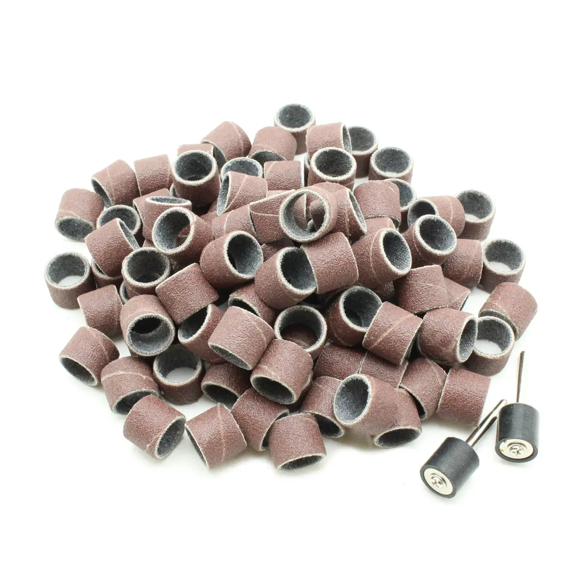 TEMO 100-Piece 1/2" Grit 120 Medium Sand Drum Set with 2 Mandrels | For Dremel Rotary Tools - main product image