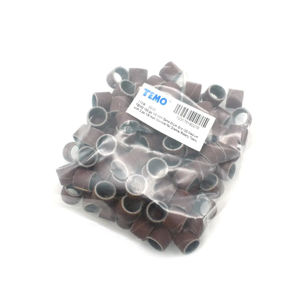 TEMO 100-Piece 1/2" Grit 120 Medium Sand Drum Set with 2 Mandrels | For Dremel Rotary Tools - view 3