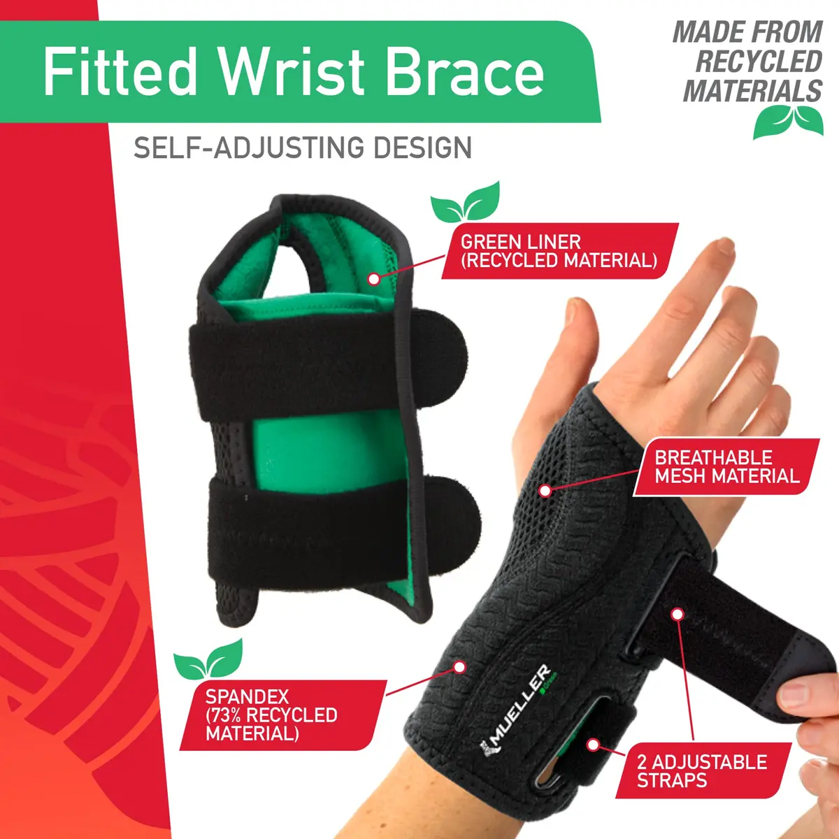 Mueller Green Fitted Wrist Brace, Left, LG/XL | Adjustable Support for Carpal Tunnel & Wrist Pain - view 3
