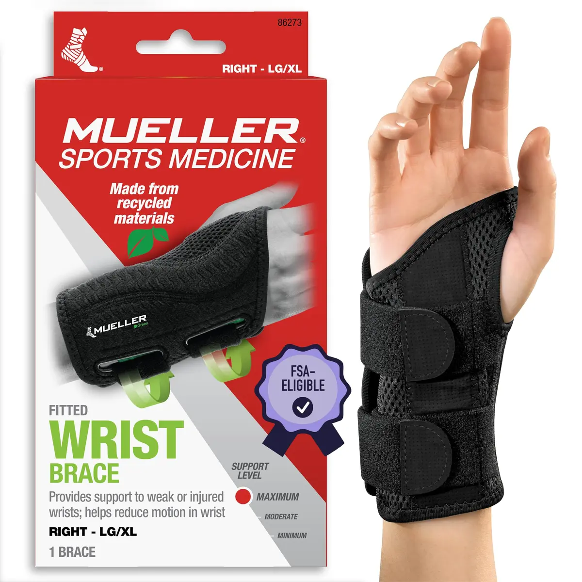 MUELLER Sports Medicine Green Fitted Wrist Brace for Men & Women | Carpal Tunnel & Tendonitis Support, Large/X-Large - main product image
