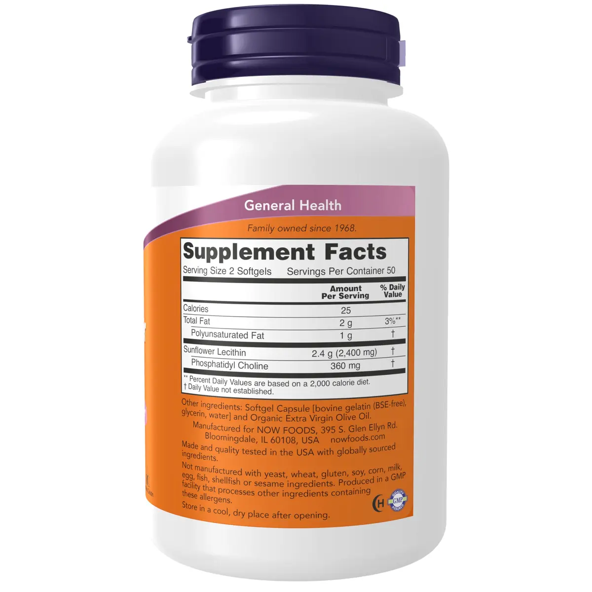 NOW Supplements Sunflower Lecithin 100 Softgels | Phosphatidyl Choline for Cell Support - view 2