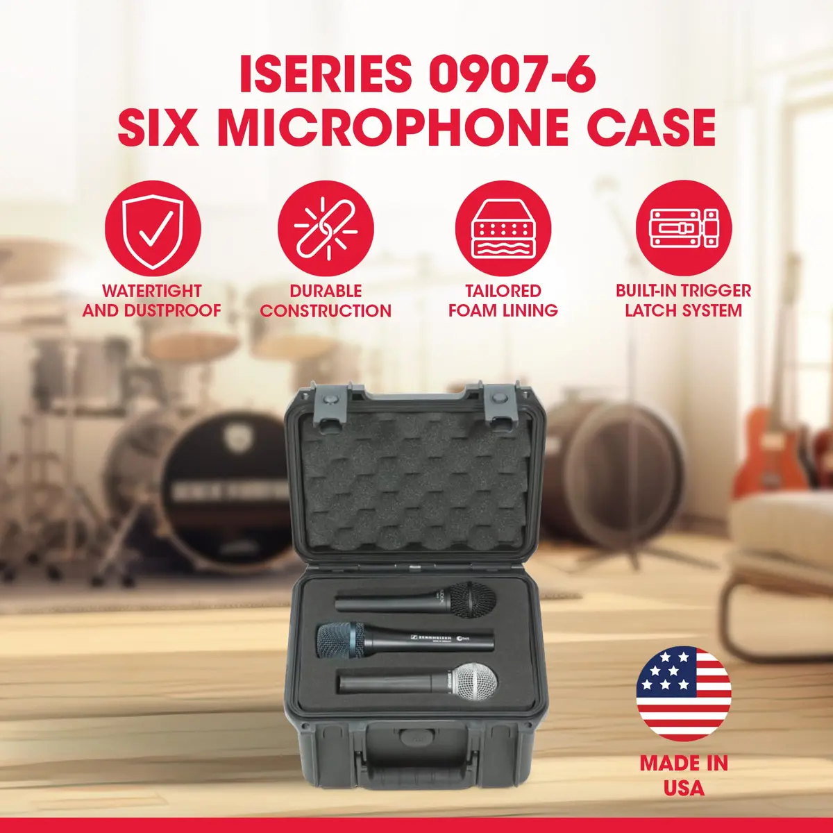 SKB 3I-0907-MC6 Injection-Molded Waterproof Mic Case for Six Microphones - Black | 2.3 kg (3.5 lb) Case - view 2