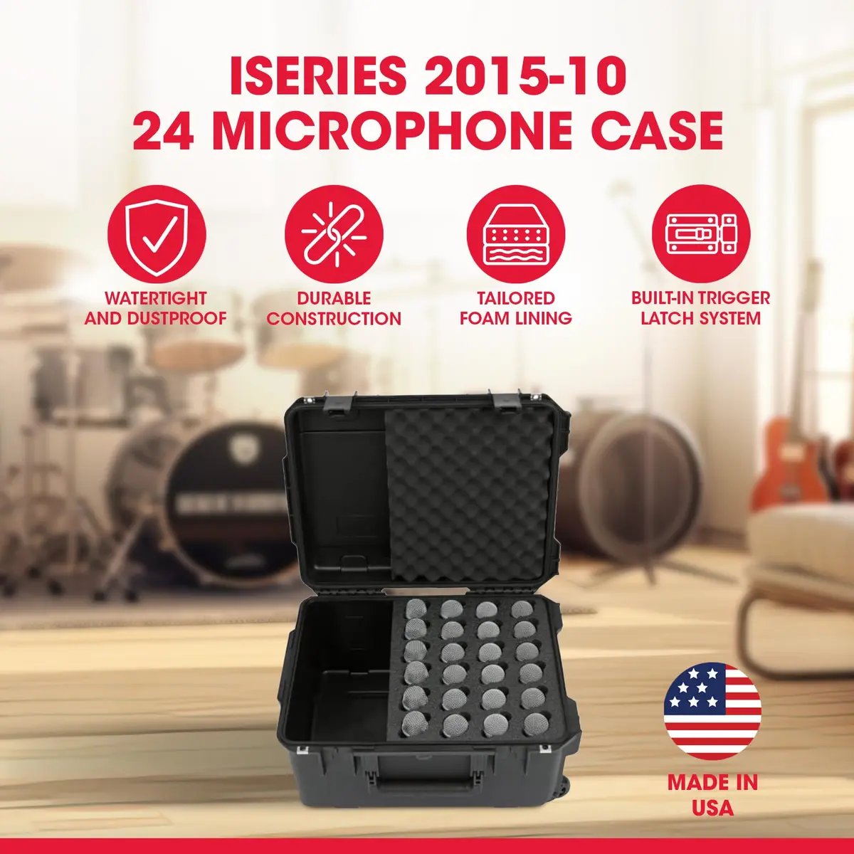 SKB Injection Molded Case w/Foam for 24 Mics | Waterproof, Heavy-Duty, Portable - view 2