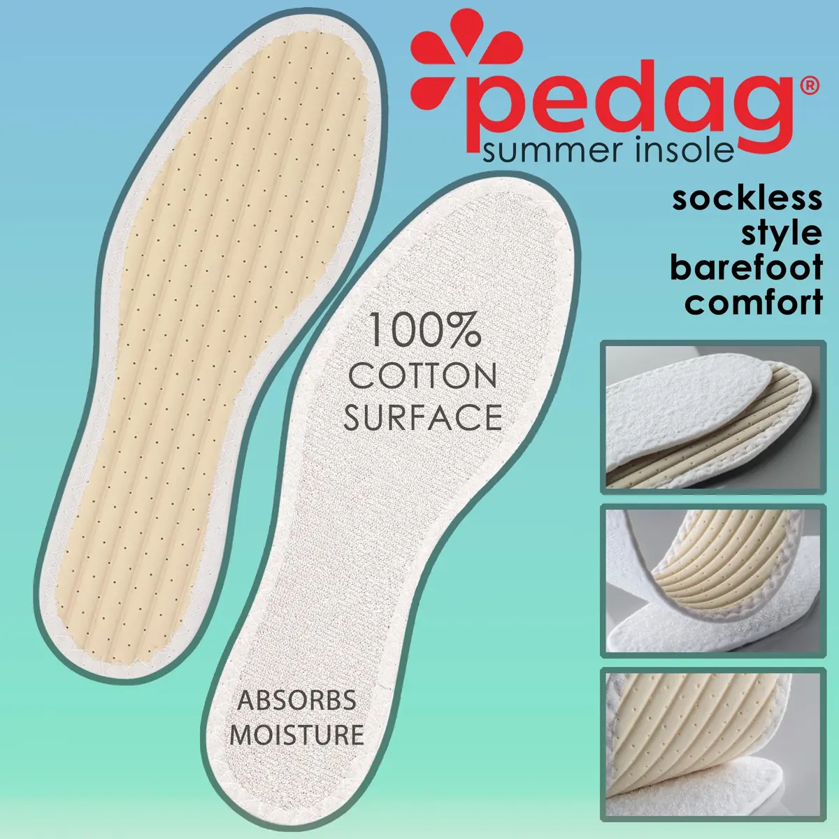 pedag Summer, Pure Terry Cotton Insoles | Absorbs Sweat & Controls Odor, Washable, US Men 15/ EU 48 - view 2
