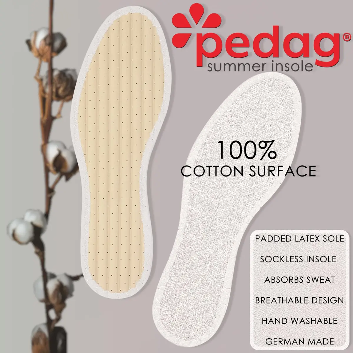pedag Summer, Pure Terry Cotton Insoles | Absorbs Sweat & Controls Odor, Washable, US Men 15/ EU 48 - view 3