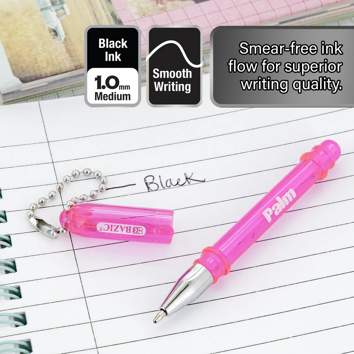 BAZIC PRODUCTS Palm Mini Ballpoint Pens, Key Chain, Black Ink, Medium, 5 Ct | Compact, Refillable, Dependable Performance - view 4