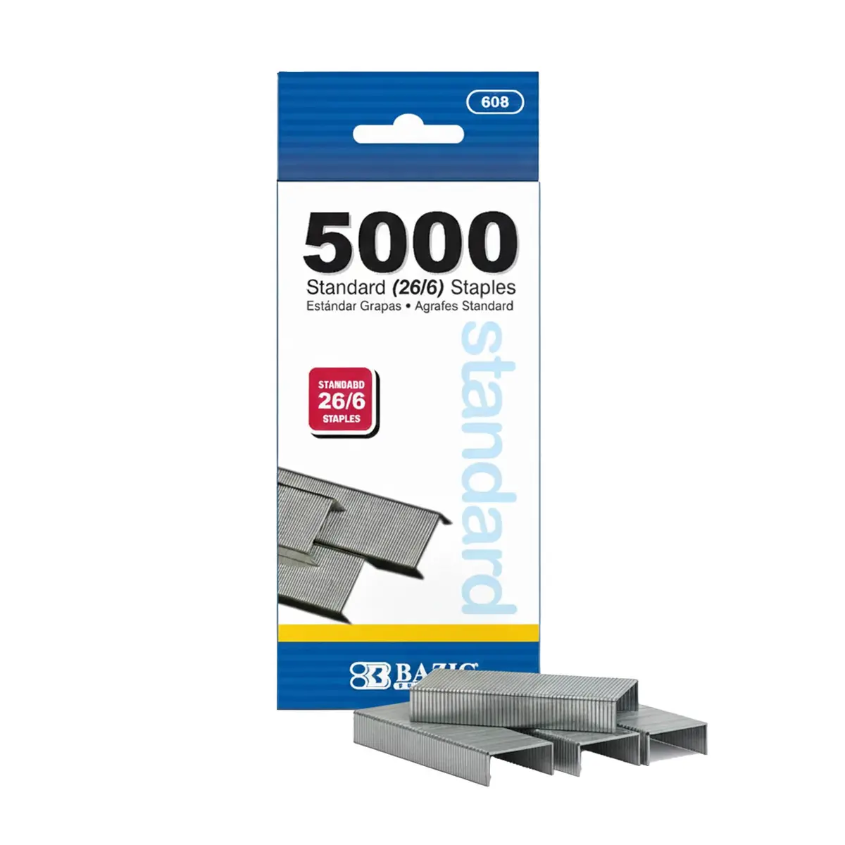 BAZIC PRODUCTS Standard Staples (26/6) 5000/Pack | Chisel Point Metal Refills - main product image