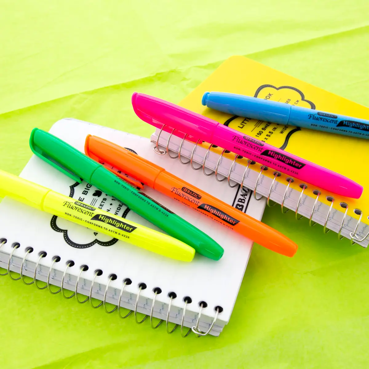 BAZIC Neon Highlighter Assorted Color Pen Style, Chisel Tip | Broad & Fine Line, Unscented, 5-Count - view 2