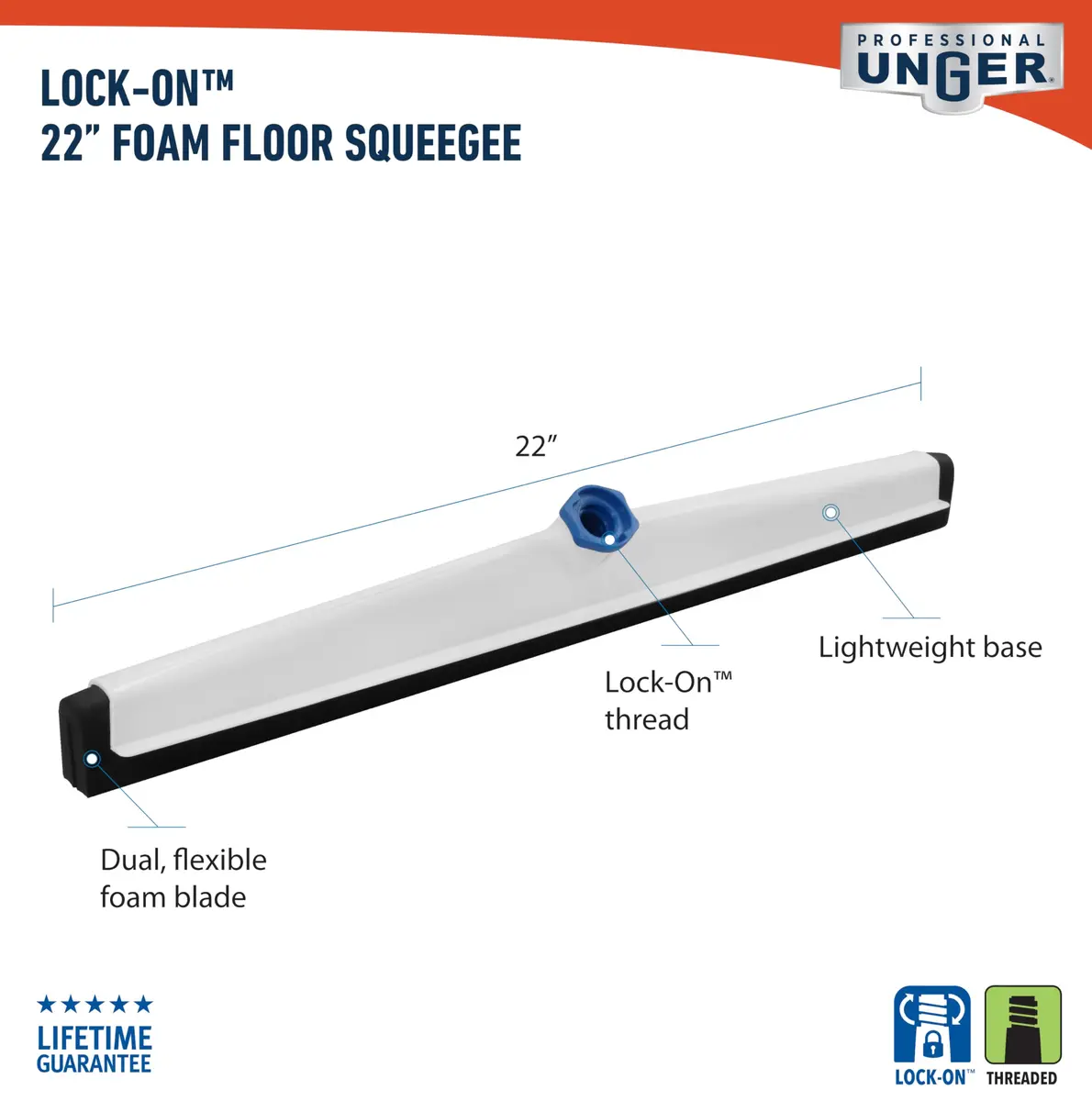 Unger AquaFlex 22" Floor Squeegee with Splash Guard | Acid-Resistant, Lightweight & Flexible for Demanding Cleaning Tasks - view 2