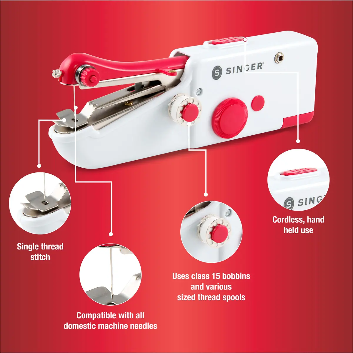 SINGER Stitch Sew Quick Portable Handheld Mending Machine | Lightweight & Cordless for Quick Repairs - view 4