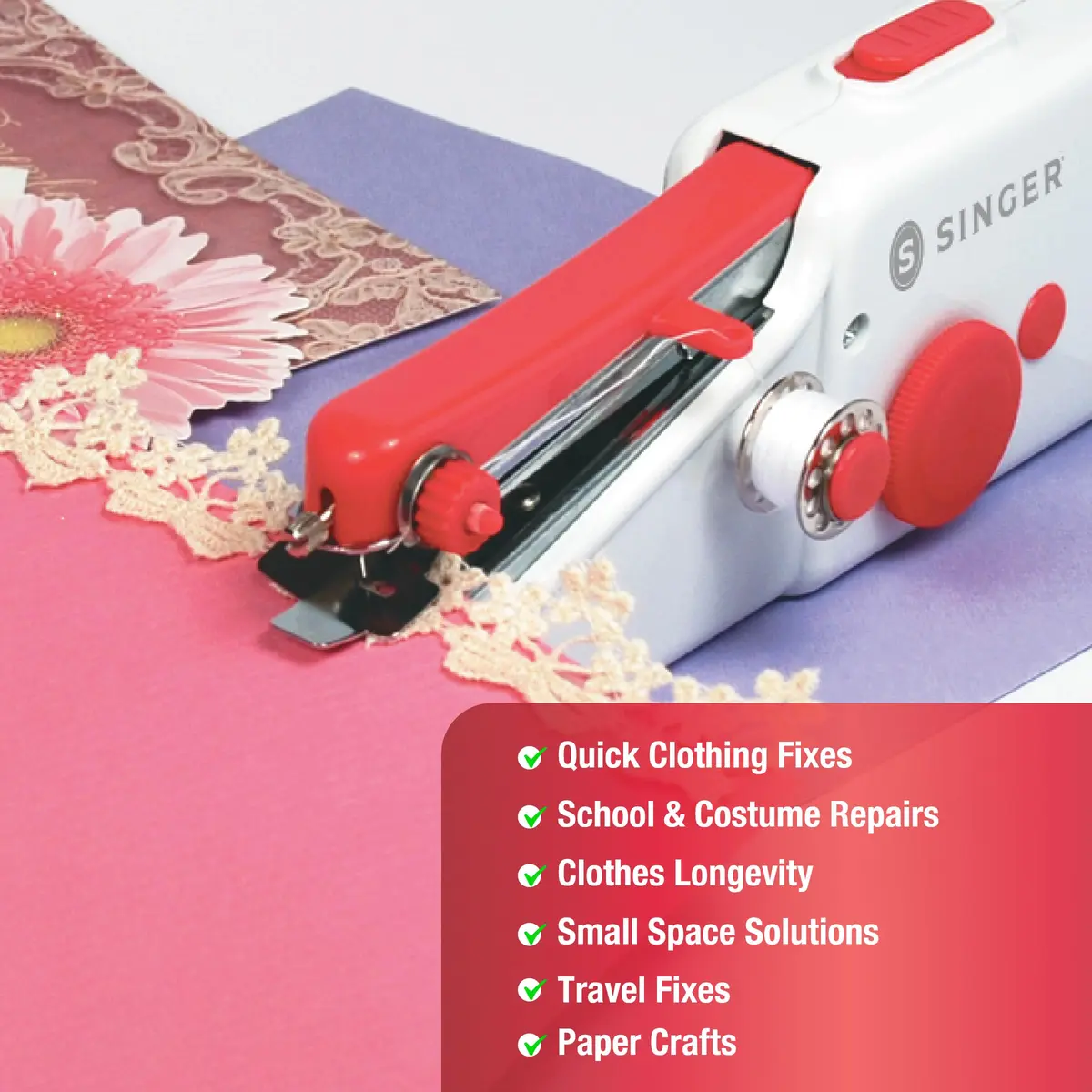 SINGER Stitch Sew Quick Portable Handheld Mending Machine | Lightweight & Cordless for Quick Repairs - view 5