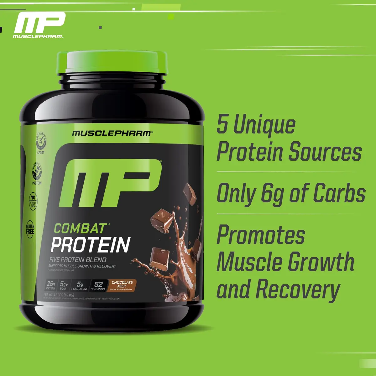 MusclePharm Combat Protein Powder, 4.2 lb | 25g Protein, Gluten Free, Chocolate Milk Flavor - view 4