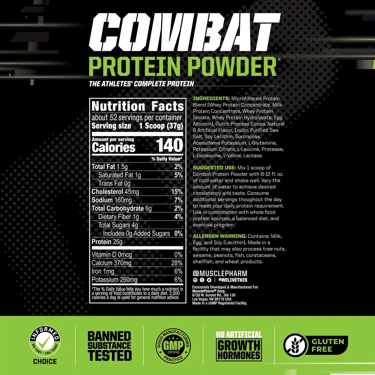 MusclePharm Combat Protein Powder, 4.2 lb | 25g Protein, Gluten Free, Chocolate Milk Flavor - view 2