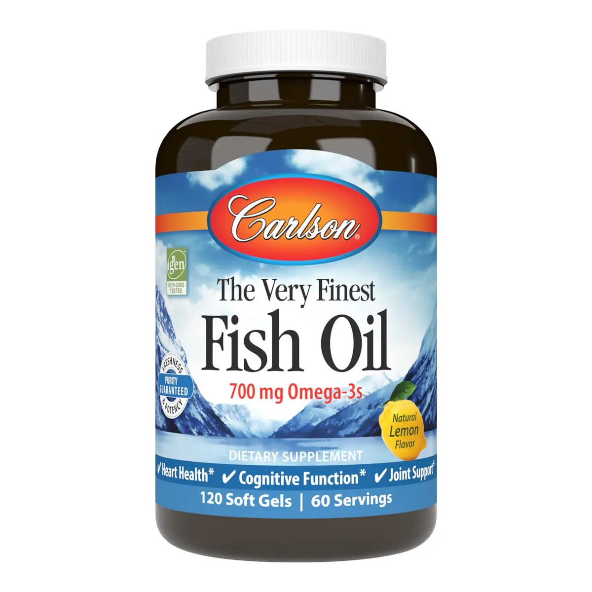 Carlson The Very Finest Fish Oil, 700 mg, Omega-3s, Lemon, 120 Softgels | Heart & Brain Support - main product image