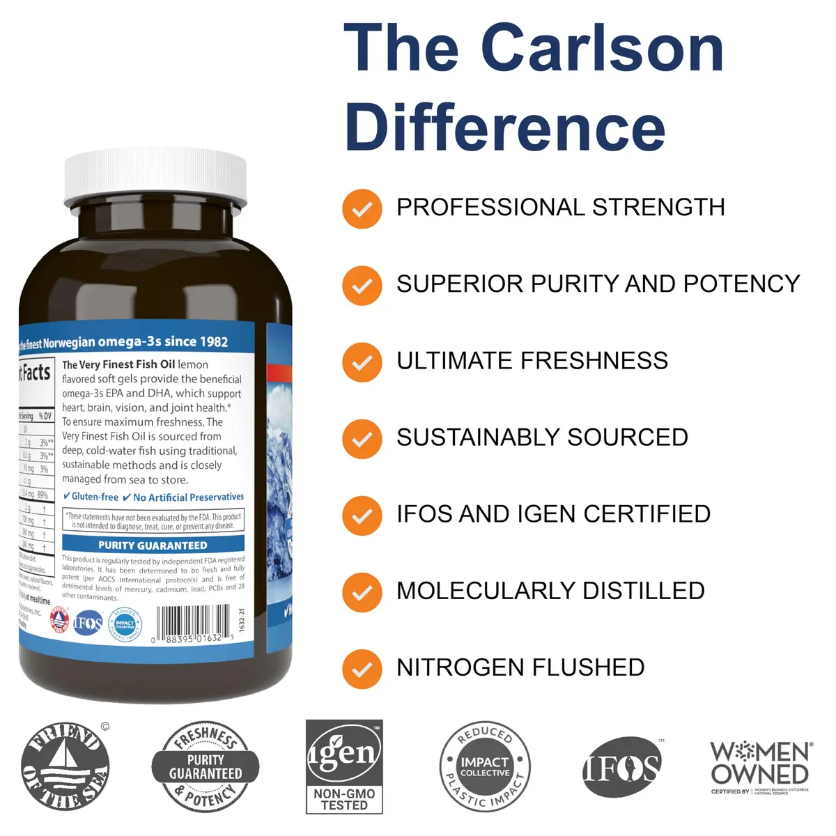 Carlson Fish Oil 700 mg Omega-3 Lemon | Heart, Brain & Joint Support (70-120 chars) - view 2