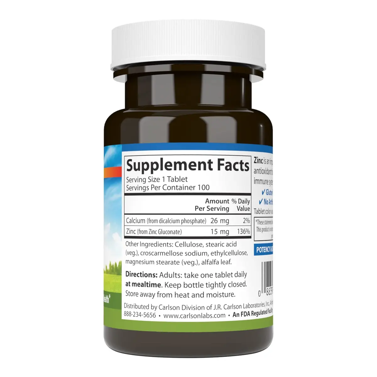 Carlson Zinc 15 mg | Supports Immune & Skin Health, 100 Tablets - view 2