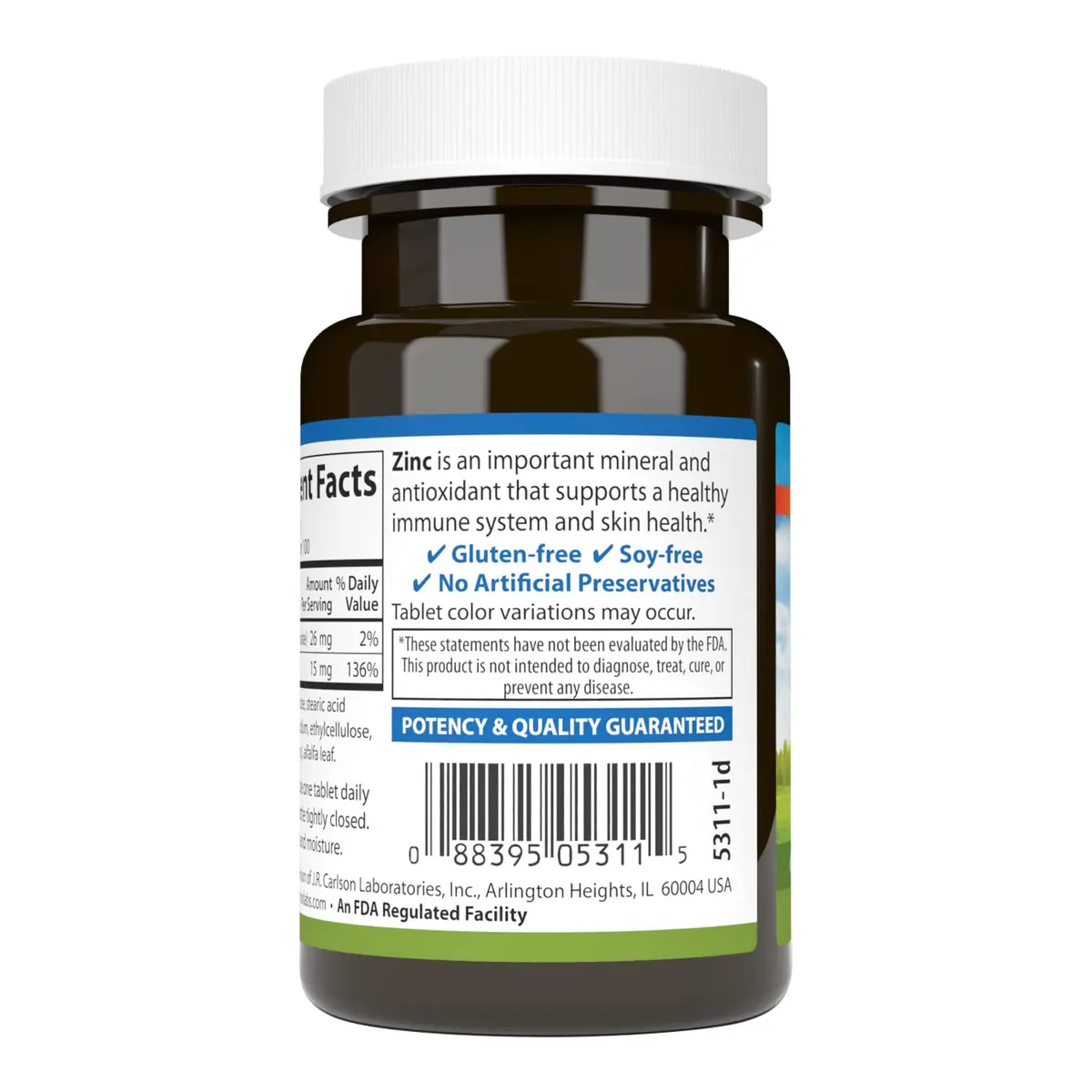 Carlson Zinc 15 mg | Supports Immune & Skin Health, 100 Tablets - view 3