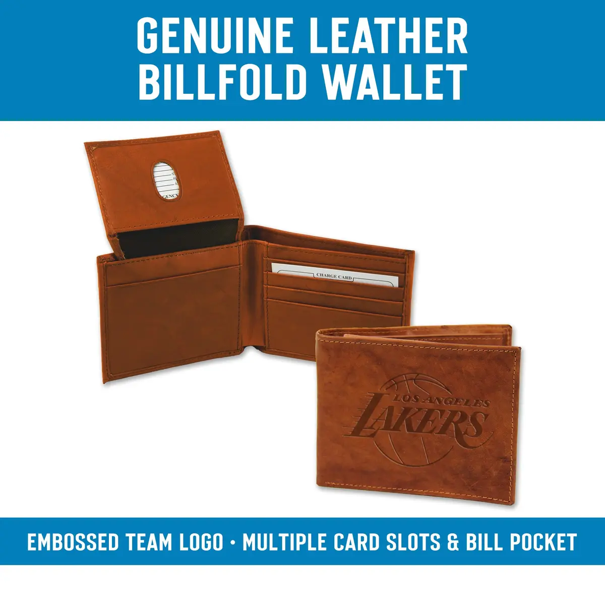 Rico Industries NHL Embossed Leather Billfold Wallet, Columbus Blue Jackets | Genuine Cowhide Leather, Compact & Durable - view 6