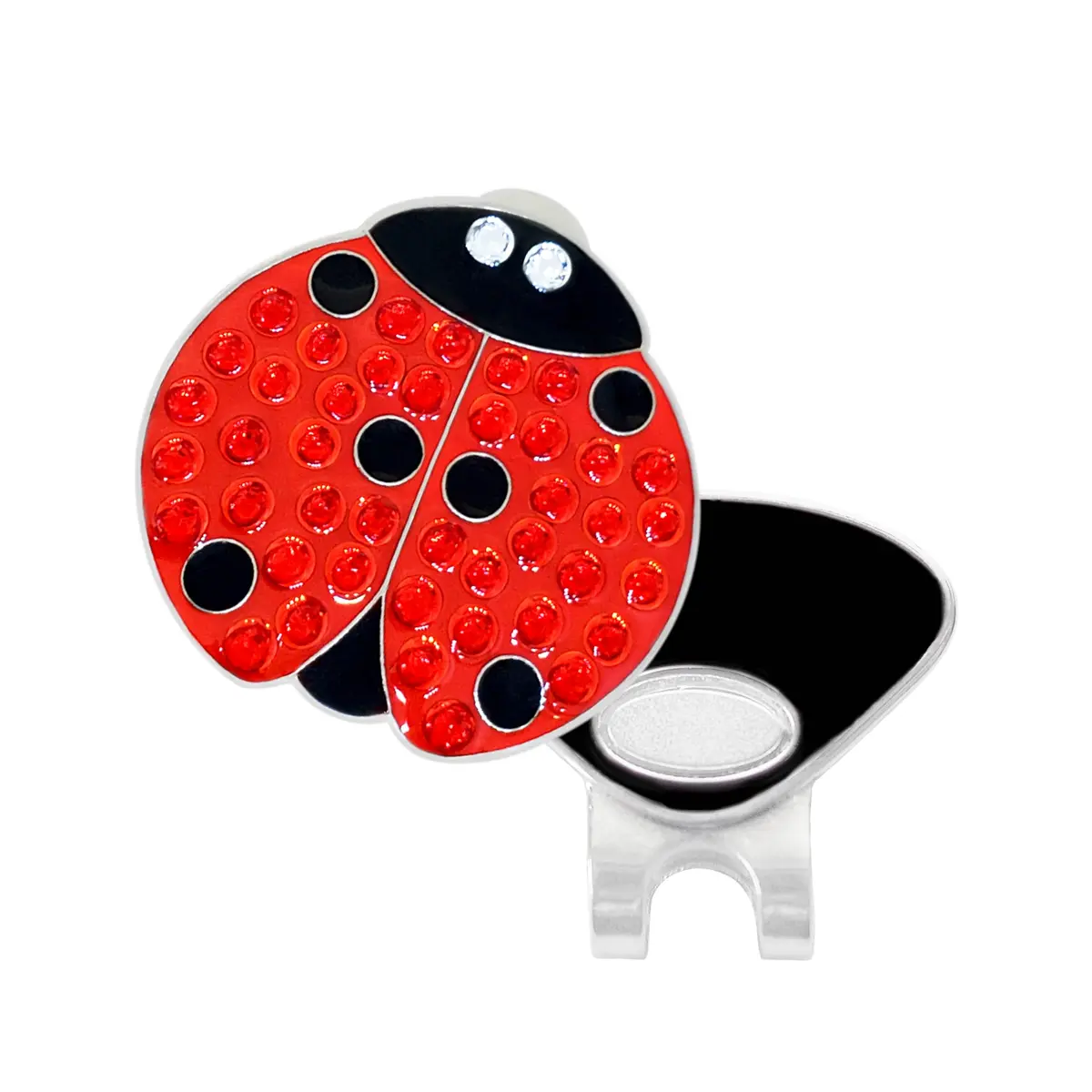 NAVIKA Lady Luck Ladybug Golf Ball Marker with Austrian Crystals | Hat Clip Included | Good Luck Themed Golf Accessory | Sparkling Red - main product image