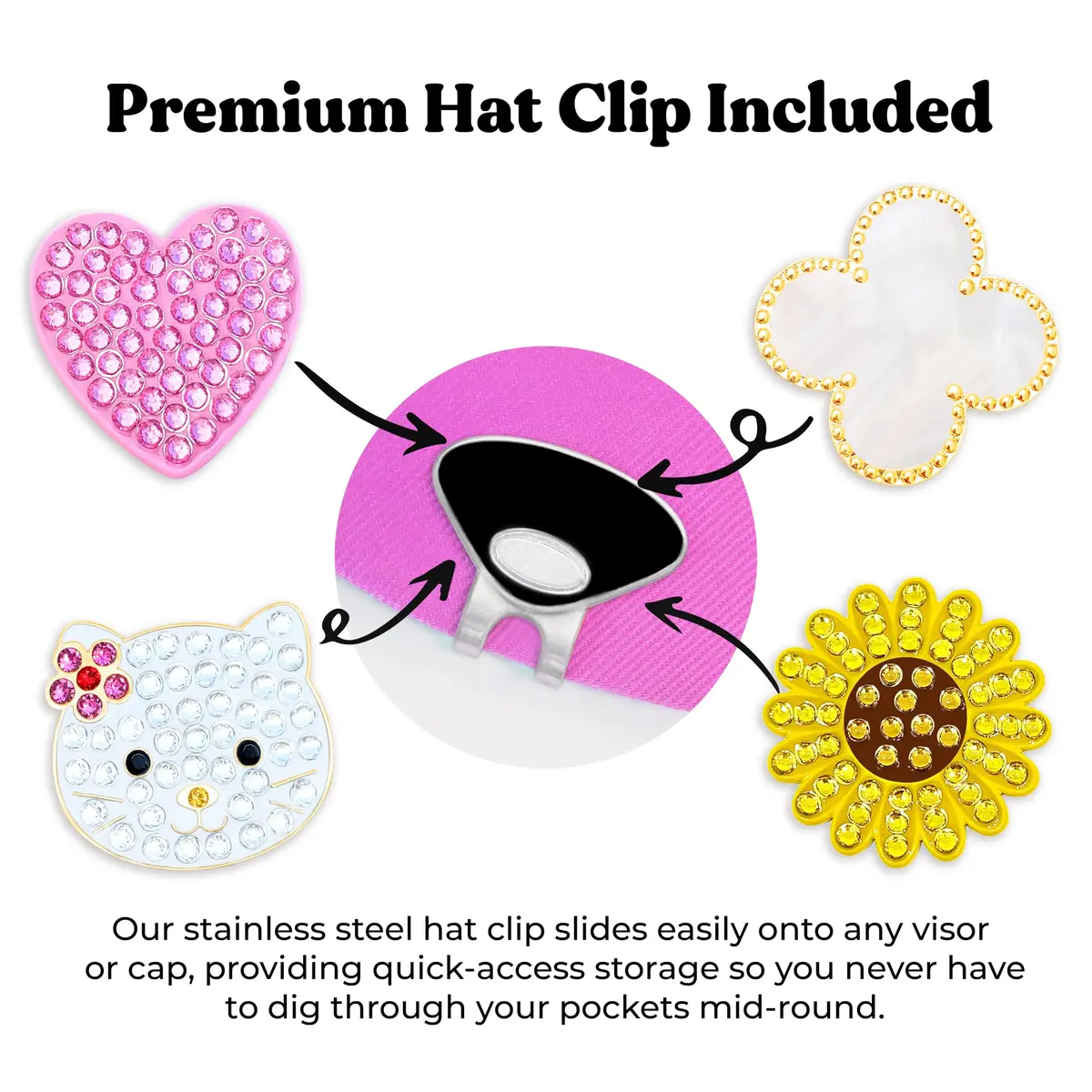 NAVIKA Lady Luck Ladybug Golf Ball Marker with Austrian Crystals | Hat Clip Included | Good Luck Themed Golf Accessory | Sparkling Red - view 5