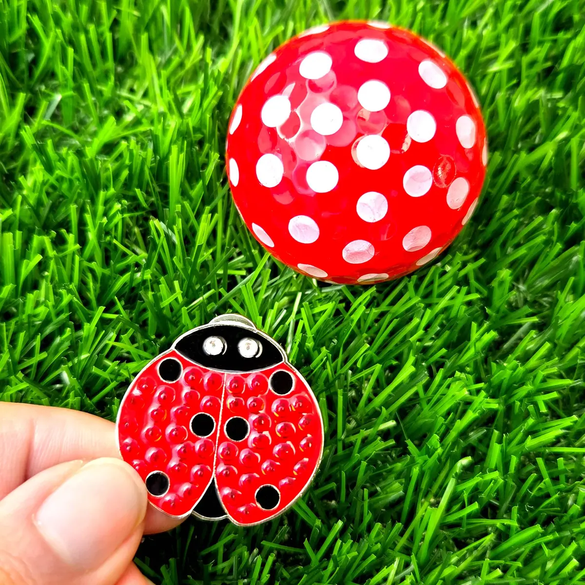 NAVIKA Lady Luck Ladybug Golf Ball Marker with Austrian Crystals | Hat Clip Included | Good Luck Themed Golf Accessory | Sparkling Red - view 2