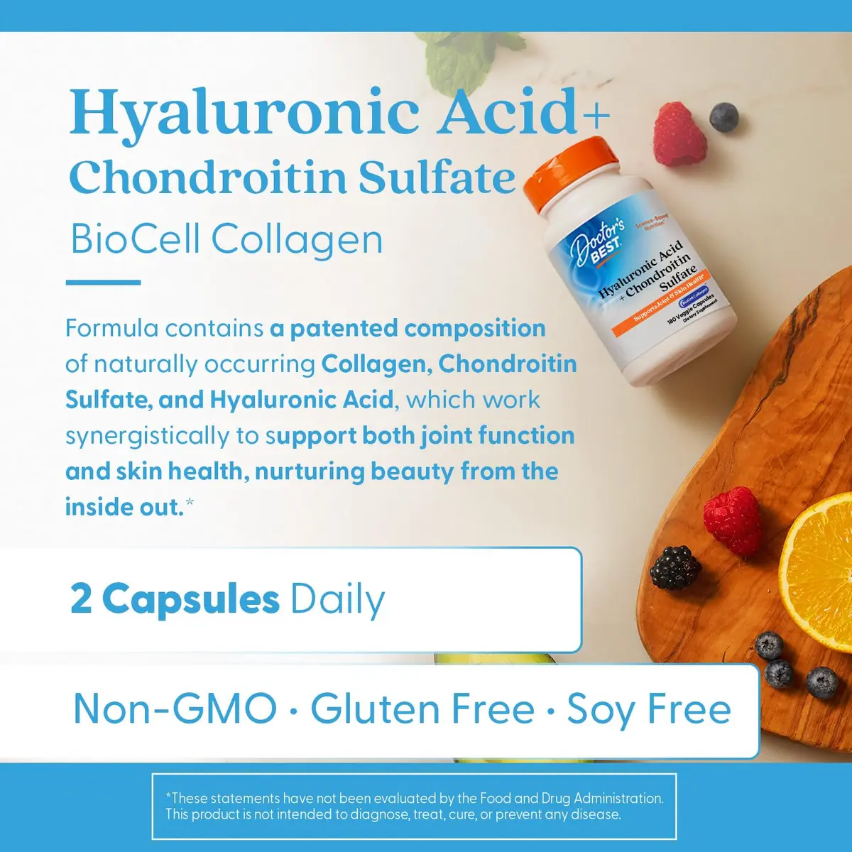 Doctor's BEST Hyaluronic Acid + Chondroitin Sulfate, 180 Veggie Capsules | Supports Skin & Joint Health - view 2