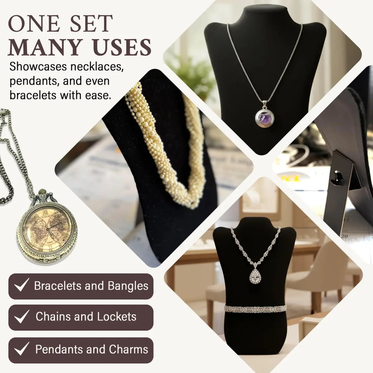RJ Displays Black Velvet Necklace Display Stand 14" H | Professional Jewelry Display for Vendors - view 5