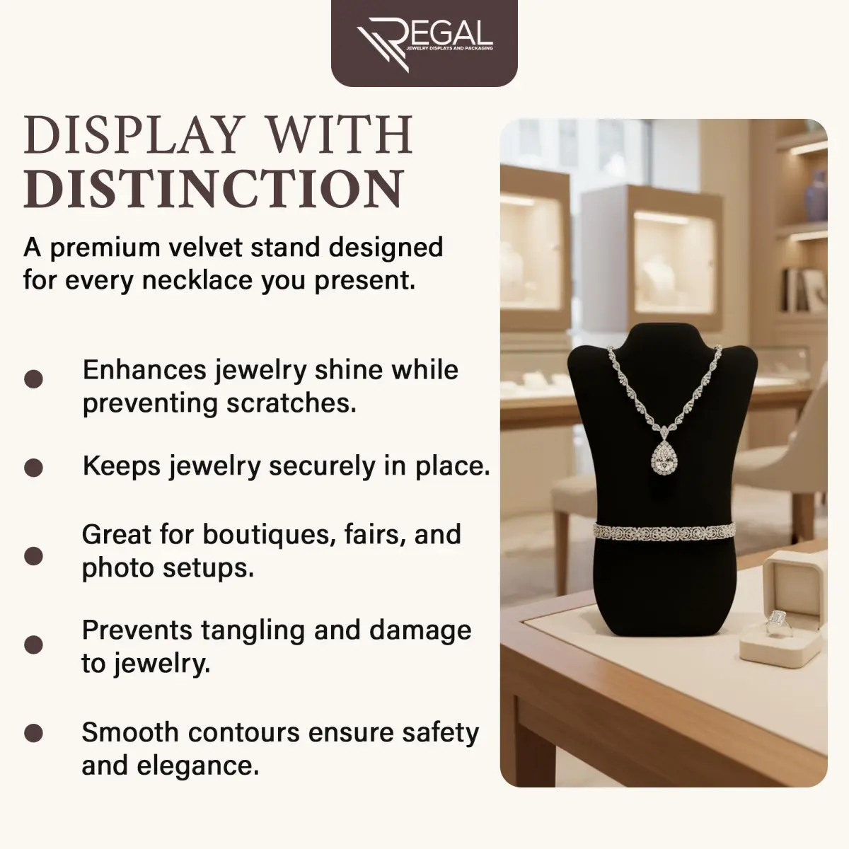 RJ Displays Black Velvet Necklace Display Stand 14" H | Professional Jewelry Display for Vendors - view 7