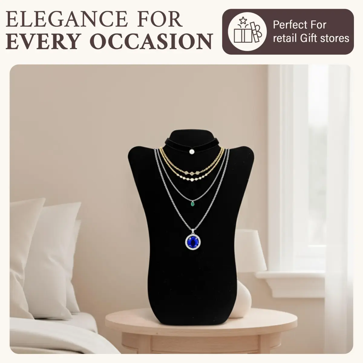 RJ Displays Black Velvet Necklace Display Stand 14" H | Professional Jewelry Display for Vendors - view 4