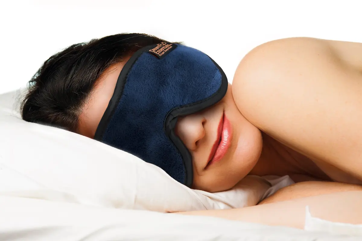 Dream Essentials Escape 3D Sleep Mask, Earplugs & Pouch | Contoured Light Block, Memory Foam, Navy Blue - view 3