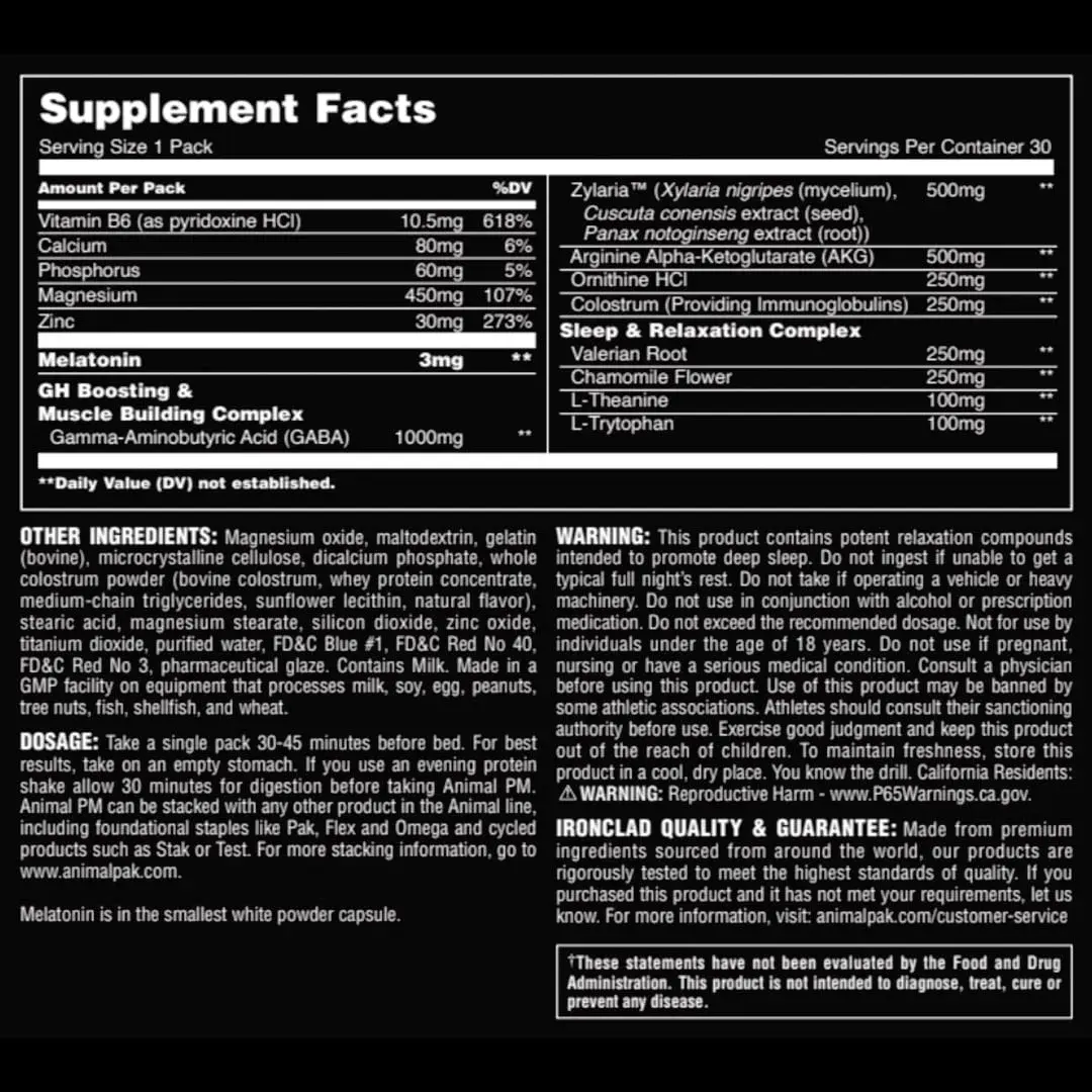 Animal PM Sleep Aid for Adults 30 Count | Non-Habit Forming Relaxation with Melatonin, L-Theanine, Zinc, Magnesium, GABA - view 7