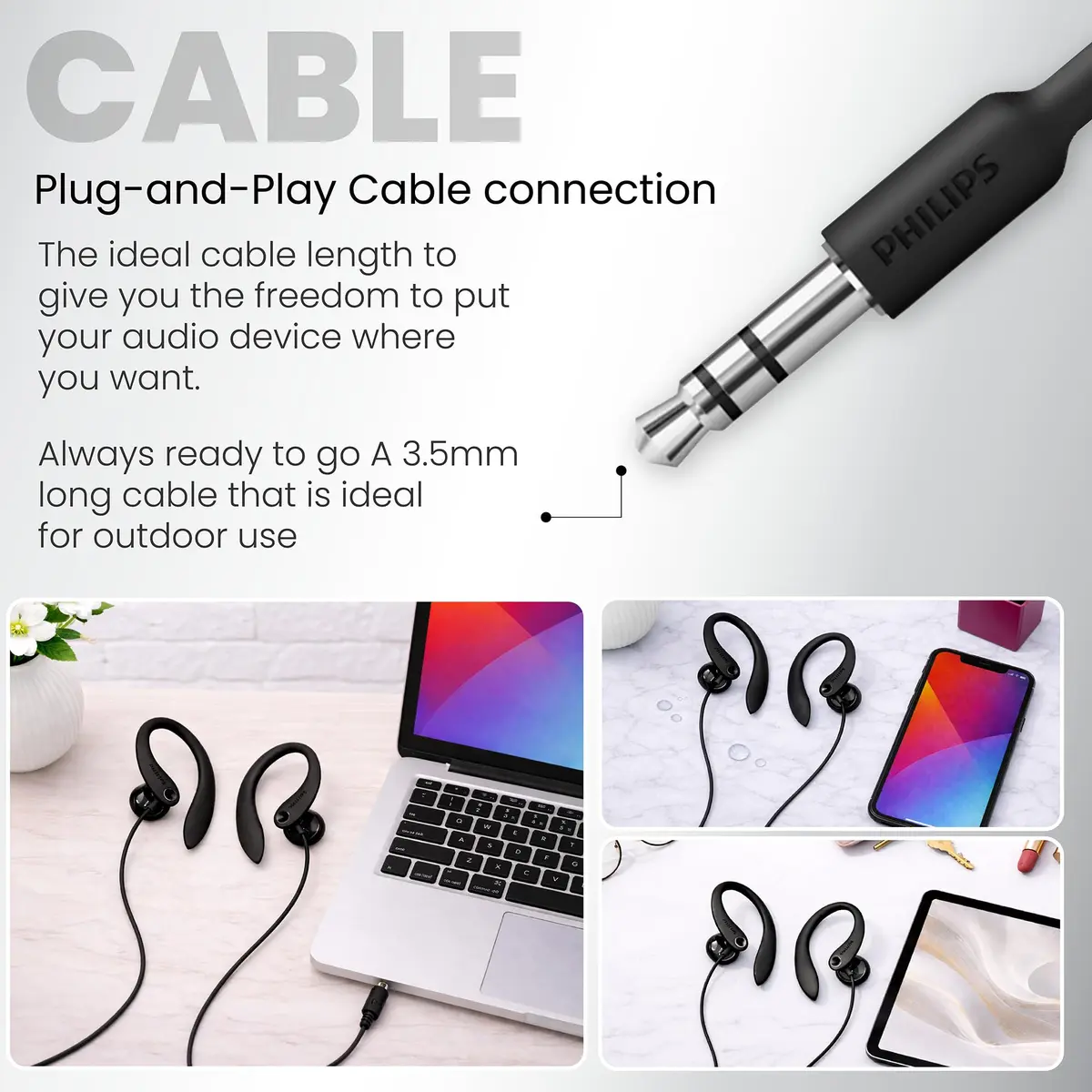 PHILIPS Headphones Black | Flexible Earhook, Wired, 3.5mm, 15mm Driver, 1.2m Cable, 1 Year Warranty - view 7