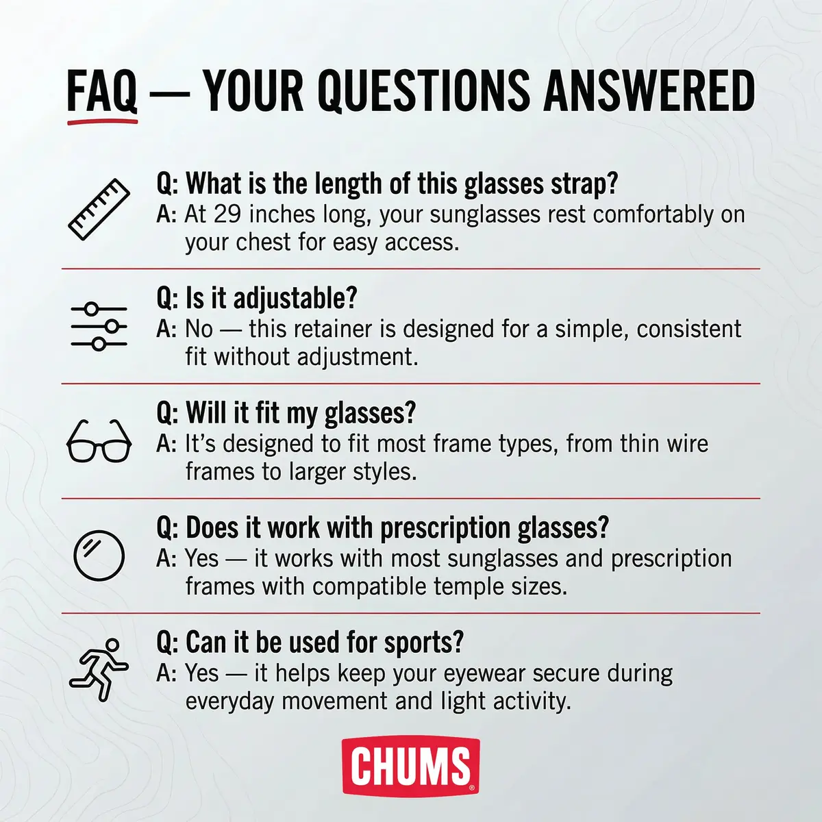 Chums Lens Leash Eyewear Retainer & Glasses Lanyard (Red) | Durable Polyester Cord for All Outdoor Activities - view 7