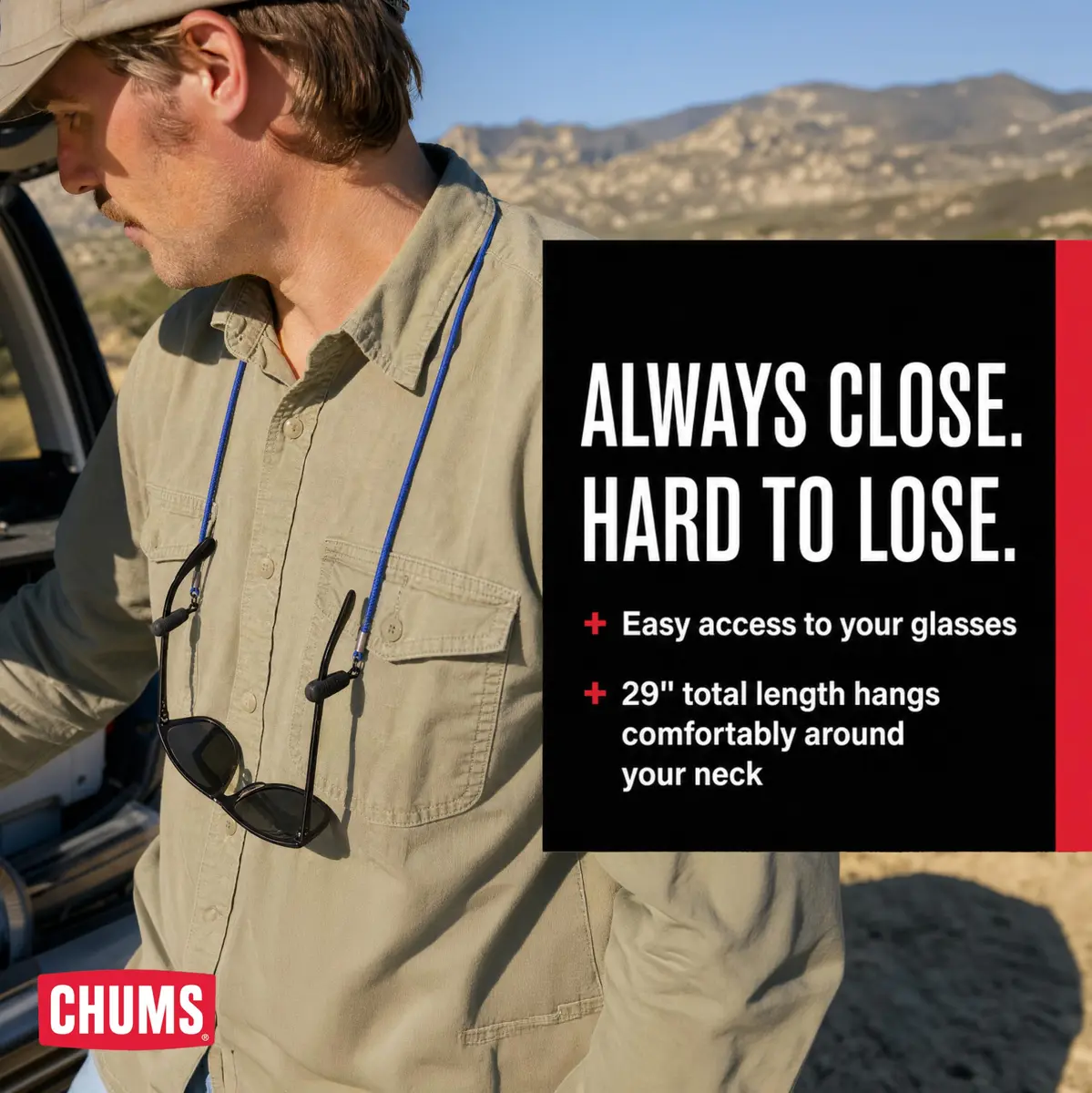 Chums Lens Leash Eyewear Retainer & Glasses Lanyard (Red) | Durable Polyester Cord for All Outdoor Activities - view 4