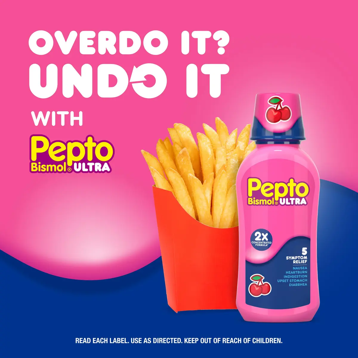 Pepto Bismol Liquid Ultra for Nausea, Heartburn, Indigestion, Upset Stomach, and Diarrhea - 5 Symptom Fast Relief, Cherry Flavor, 2x16 oz | Fast 5-Symptom Relief - view 7
