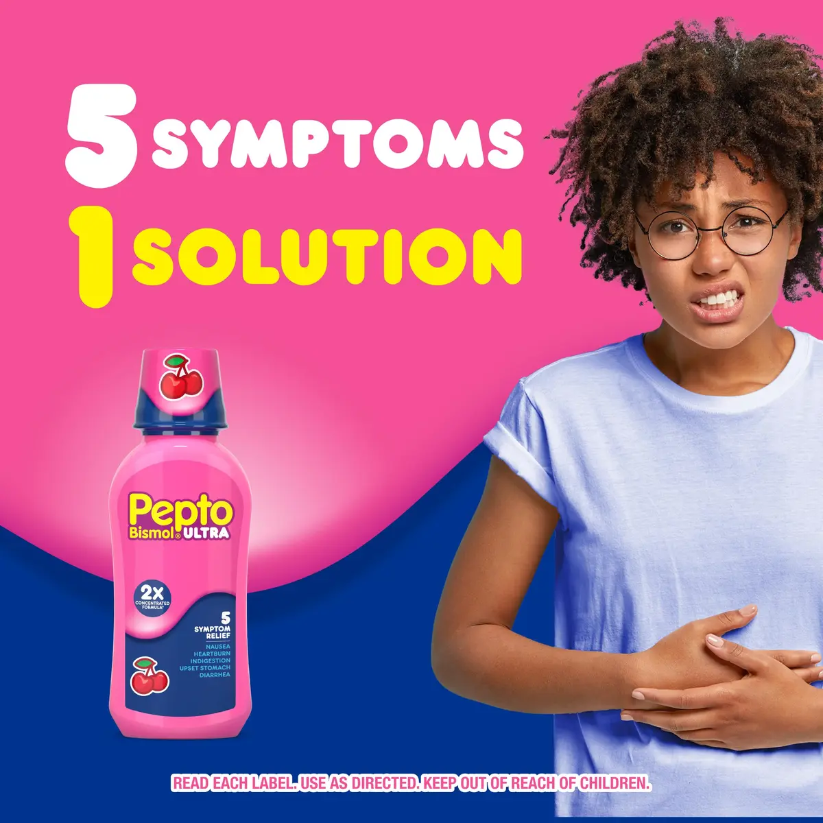 Pepto Bismol Liquid Ultra for Nausea, Heartburn, Indigestion, Upset Stomach, and Diarrhea - 5 Symptom Fast Relief, Cherry Flavor, 2x16 oz | Fast 5-Symptom Relief - view 8
