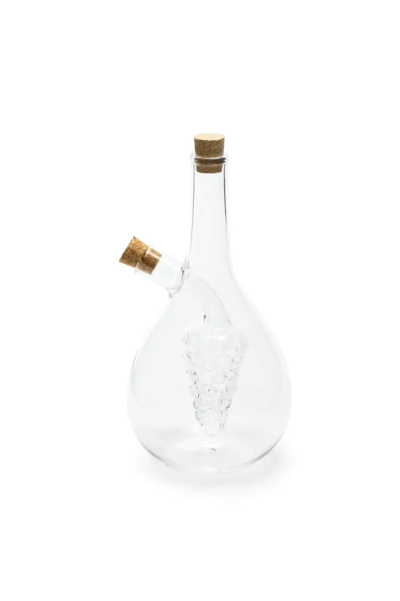 Fox Run Grape Motif Oil and Vinegar Cruet Dispenser Bottle, Clear Borosilicate Glass, Grapes | Elegant 13.5 oz dual pour bottle (70-120c) - main product image