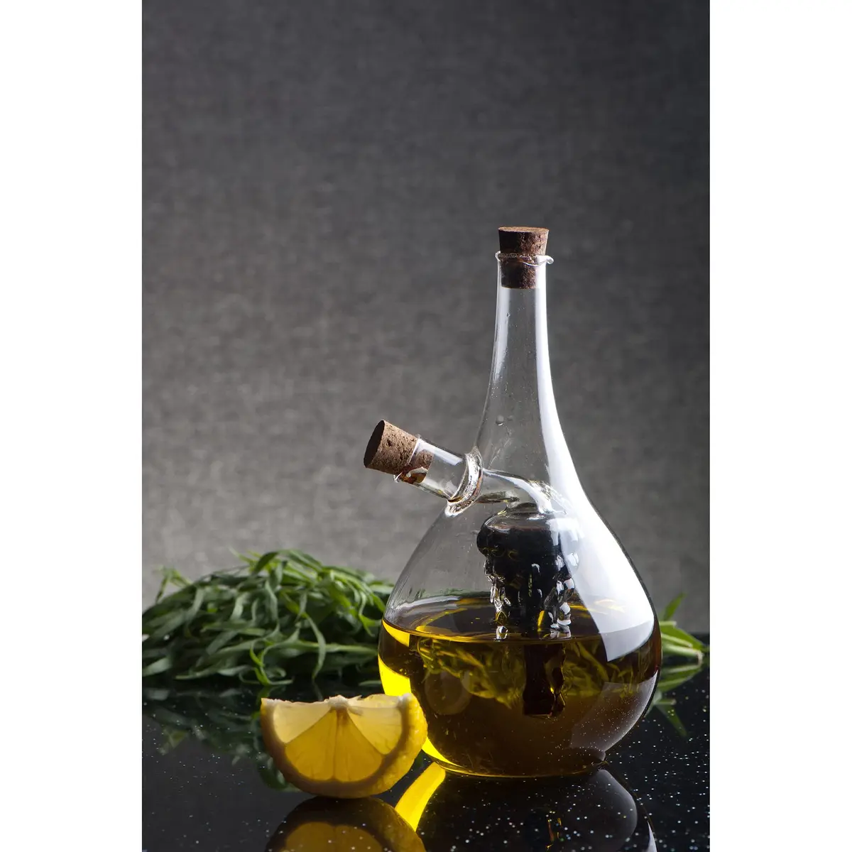 Fox Run Grape Motif Oil and Vinegar Cruet Dispenser Bottle, Clear Borosilicate Glass, Grapes | Elegant 13.5 oz dual pour bottle (70-120c) - view 8