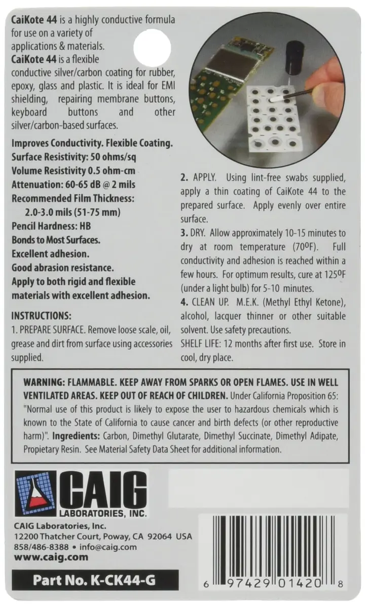 CAIG LABORATORIES CaiKote 44 Conductive Silver/Carbon Coating 1/8 Oz | Surface Contact Enhancer - view 2